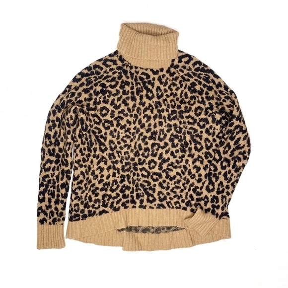 J. Crew Leopard Print Turtleneck Sweater Wool Alpaca Tan S - Picture 2 of 8
